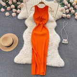 Fongt Women's Summer New Sexy Kinesith Heart-Scuttered Fashion Two-Pin Knitted Dress
