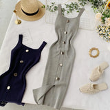 Fongt Dress 2025 New Summer Temperament Square Collar Slim Thin Buckle Sleeveless Vest Open Bottom Skirt