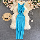 Fongt Women's Summer New Sexy Kinesith Heart-Scuttered Fashion Two-Pin Knitted Dress