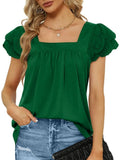 Double-layer Lace Short Sleeve Blouse Square Collar Elegant Women Shirt 2023 Sweet Women Clothing Solid Loose Tops