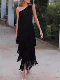 Fashion Tuxedo Slanted Shoulder Asymmetric Dress 2025 Spring And Summer