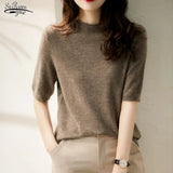 New Casual Knitted Women Tops Summer Solid Loose Half-Turtleneck Blouse Women Clothing Fashion Chic Korean Clothes