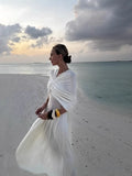 Fongt Spring And Summer New Hot Shawl Folding V-Neck Design High-Waisted Long Dress LX0146