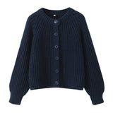 Fongt 2025 New Women's Solid-Color Casual Fashion Coarse Knit Long-Sleeved Sweater Cardigan Jacket