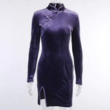Dark Solid Vintage Gothic Dresses Harajuku Autumn 2021 Patchwork Grunge Spliced Women Dress Button Longsleeve