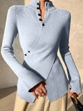 Fongt Women's New Sweet Spicy Knitted Shirt Cross Button Autumn And Winter Slim Solid Color Temperament Top Lady
