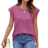 2024 New Round Collar Jacquard Solid Color Short-Sleeved Casual T-Shirt Vest-Outfit