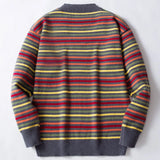 Fongt Men's Rainbow Striped Knitted Shirt Autumn/Winter Round Collar Plus Thick Jacket Sweater