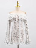 Fongt Wind Dress Woman 2025 Spring New Shoulder Lace Lace With High-End Feel Long-Sleeved Bagged Hip