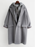 Solid Woolen Hooded Windbreaker Women's Mid-length Winter Korean Version Large Size Coat High-quality Tops Female TH1052-Outfit