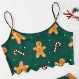 Fongt Sleeveless Gingerbread Man Sling Vest Milk Silk Home Clothing Pajamas Female Autumn Summer Suit-Outfit
