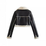 2024 New Double-Sided Loose Short Suit Collar Zipper Fur Integrated Jacket-Outfit