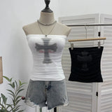 Fongt Shot Mesh Splicing Printing Bras Vintage Babes With Chest Pads With Short-Term Bra Wrapping Bra