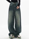 Retro Dark Blue Wide-Leg Jeans For Spring / Summer 2024 New Straight Floor Pants-Outfit