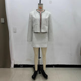 Fongt Spring Long Sleeve Water Drill Decoration Short Rough Spinning Ring Velvet Jacket Mini Skirt Suit Woman