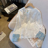 Chinese Style White Shirt 2024 Spring Style Women's Wear New Long-Sleeved Jacquard Chinese Style Ancient Dress Plate Button Acetic Acid Blouse-Outfit