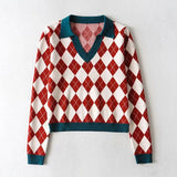 Color Matching Women's Sweater Turn-down Collar Knitted Pullover Female 2021 Autumn Preppy Style Basic Daily