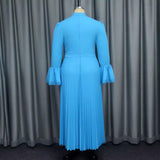 Fongt Elegant Round Collar Horn Long-Sleeved Dress Party Hundred Folds Dress Dress Dress