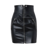 Fongt Winter New Women's Fashion Sexy PU Leather Short Skirt Female Slim Hip Zipper