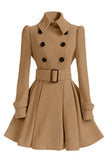 2023 Women‘s Elegant Thick Midi Length Double-breasted Overcoat Keep Warm A-line Loose Hem Tight Waist Woolen Coat with