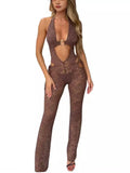 Summer Hanging Neck Sexy Bosom Hollow Lace Perspective Micro-Tlalong Trousers New Women's