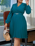 Fongt New V-Neck Fashion Elegant Solid Color Pressure Folding Large-Size African Dress