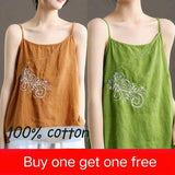 2023 New Womens Fashion Camisole 100% Cotton Linen Spaghetti Strap Tank Tops for Women Vintage Loose Embroidery