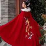 Ancient Black Hanfu Cloak Women Chinese Style Princess Costume Female Autumn Winter Warm Embroidery Hooded Cape Coat-Outfit