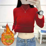 Thicken Sweater Womens Casual Warm Velvet Lined Big Size 4xl Knit Pullover Half Turtleneck Poleras Soft Knitwear
