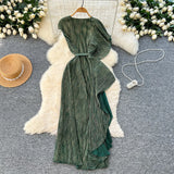 Fongt Folded Dress Design Irregular Lotus Leaves Side To Receive Waist Repair Bright Silk Pressure Folds