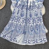 Fongt And Autumn Retro Court Style Lotus Leaf Side V-Neck Single Buckle Lantern Sleeves To Close The Waist A Word Print Dress Woman