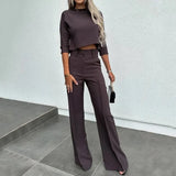 Fongt 2024 New Solid Color Short Slim Jacket High Waist Straight Trousers Suit Female-Outfit