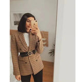 Women 2021 Fashion Office Wear Double Breasted Blazers Coat Vintage Long Sleeve Pockets Female Outerwear Chic
