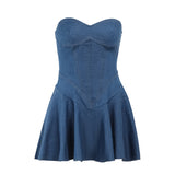Fongt Summer 2024 New Temperament Ass A Dress Sexy Bra仿 Denim Dress