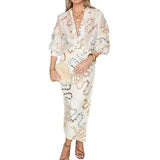 Fongt 2024 New Women's Temperament Elegant Snake Print Shirt Long Sleeve Slit Skirt Loose