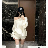 Fongt And Winter New Lazy Wind Soft Knitted Sweater Women High Waist Thin Leisure Shorts Two Sets
