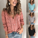 Fongt And Autumn New Women's Cardigan Long Sleeve Hollow V Neck Sweater Women's