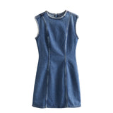 Spring Style Spliced Sleeveless Denim Dress 1202328001-Outfit