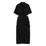 New Solid Color Back Hollowed-Out Short-Sleeved Dress In The Autumn Of 2024-Outfit