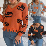 Fongt Shooting Autumn And Winter Halloween Bumpy Pumpkin Cut Long-Sleeved Jacket Sweater Women's Clothing