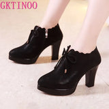 Plus Size 33-43 Block Heel Deep Mouth Platform Pumps Women Shoes 2021 Black High Heels Shoes Ladies Leather Shoe