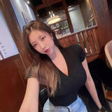 Fongt New Slim Slim Temperament Stature Korean Version V-Neck Temperament Comfortable Wearing Short-Sleeved Bottom Knitted Shirt