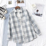 New Women Vintage Flannel Plaid Shirt Pockets Full Sleeve Turn Down Collar Loose Blouse Spring Female Casual Basic