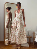 Fongt Romantic Design U Tie Slings Bare Back Floral Dress Female Lazy High-End Feel Folded Dress Sexy