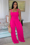 Fongt New Women's Solid Color Casual Strap Strapless Wide-Leg Jumpsuit-Outfit