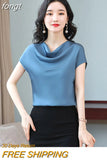 Woman Blouses 2023 Satin Women Tops Summer Short Sleeve Blouse Pile Collar Women's Elegant Blouses Female Clothing