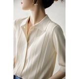 Fongt High-End Simple Style Polo Shirt Female Summer Temperament Wearing Knitted Short-Sleeved Open-Sleeve Ice