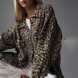 Fongt New Retro Leopard Print Niche Collar Denim Jacket Spring Fashion Loose Trend Jacket