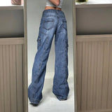 Women's Wear 2023 New Multi-Pocket Open Line Fashion Loose High-Waisted Jeans Casual Straight Trousers Summer-Outfit