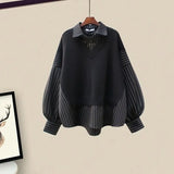 2024 Autumn New Patchwork Striped Shirts With Irregular Skirts Women's Two-piece Sets Oversized Female Fashion TH1346-Outfit
